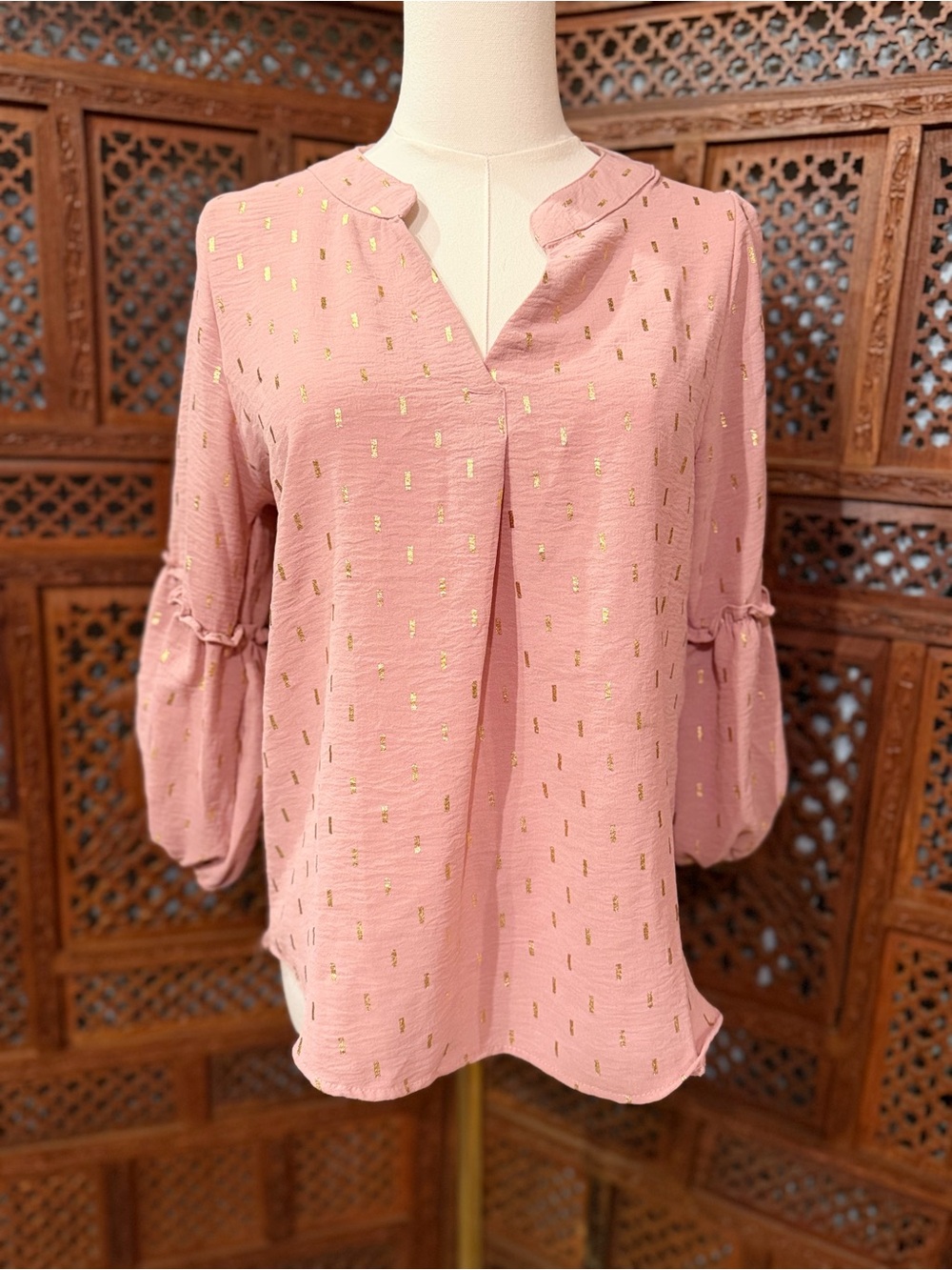 Liz & Lilli Blush Pink Gold Foil Blouse | Size Medium